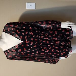 🔴 Express Chic Black and Red Leaf Print Women's Romper Dress